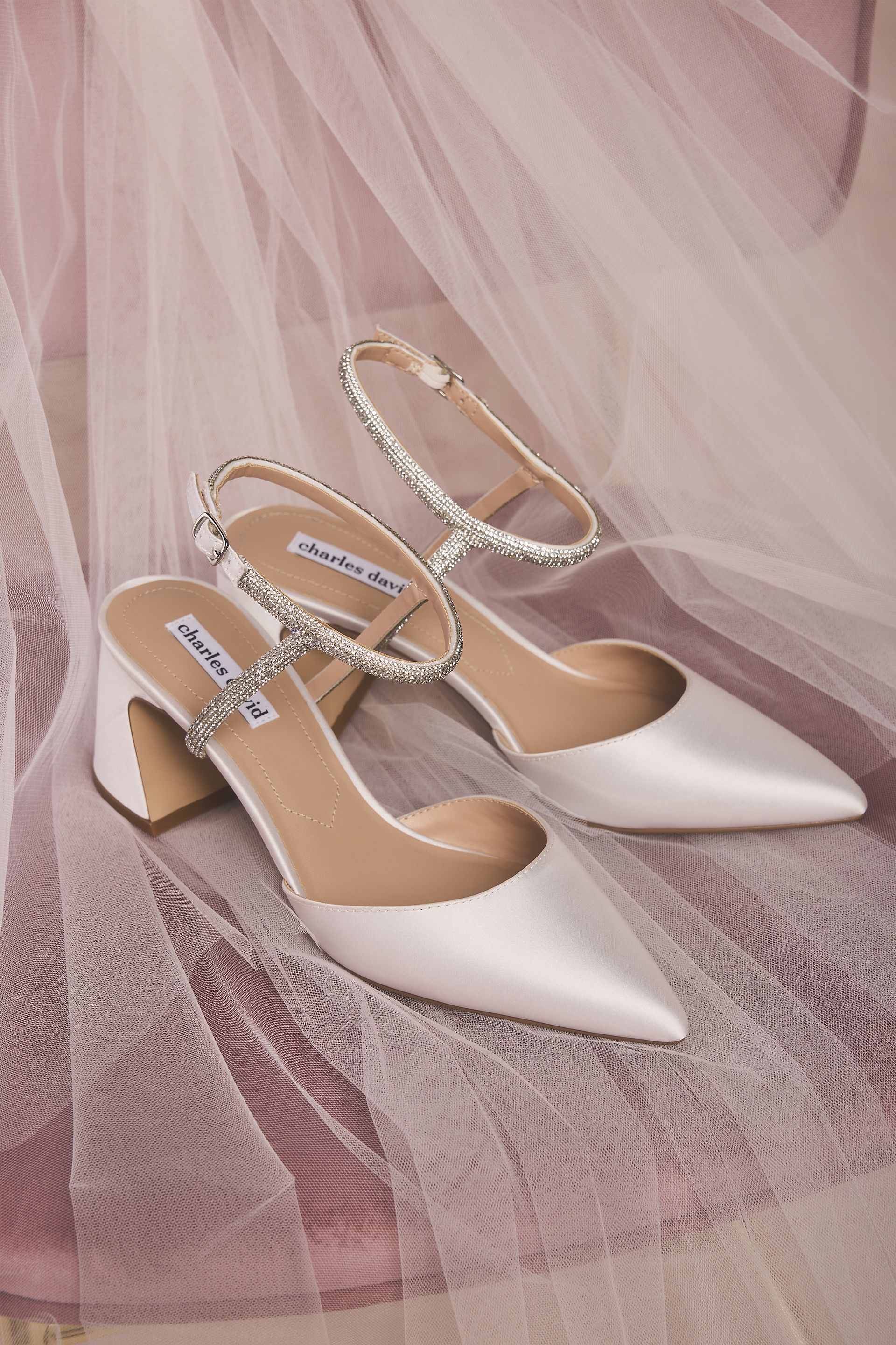 Picture of Satin Pointed Toe Block Heels with Crystal Straps